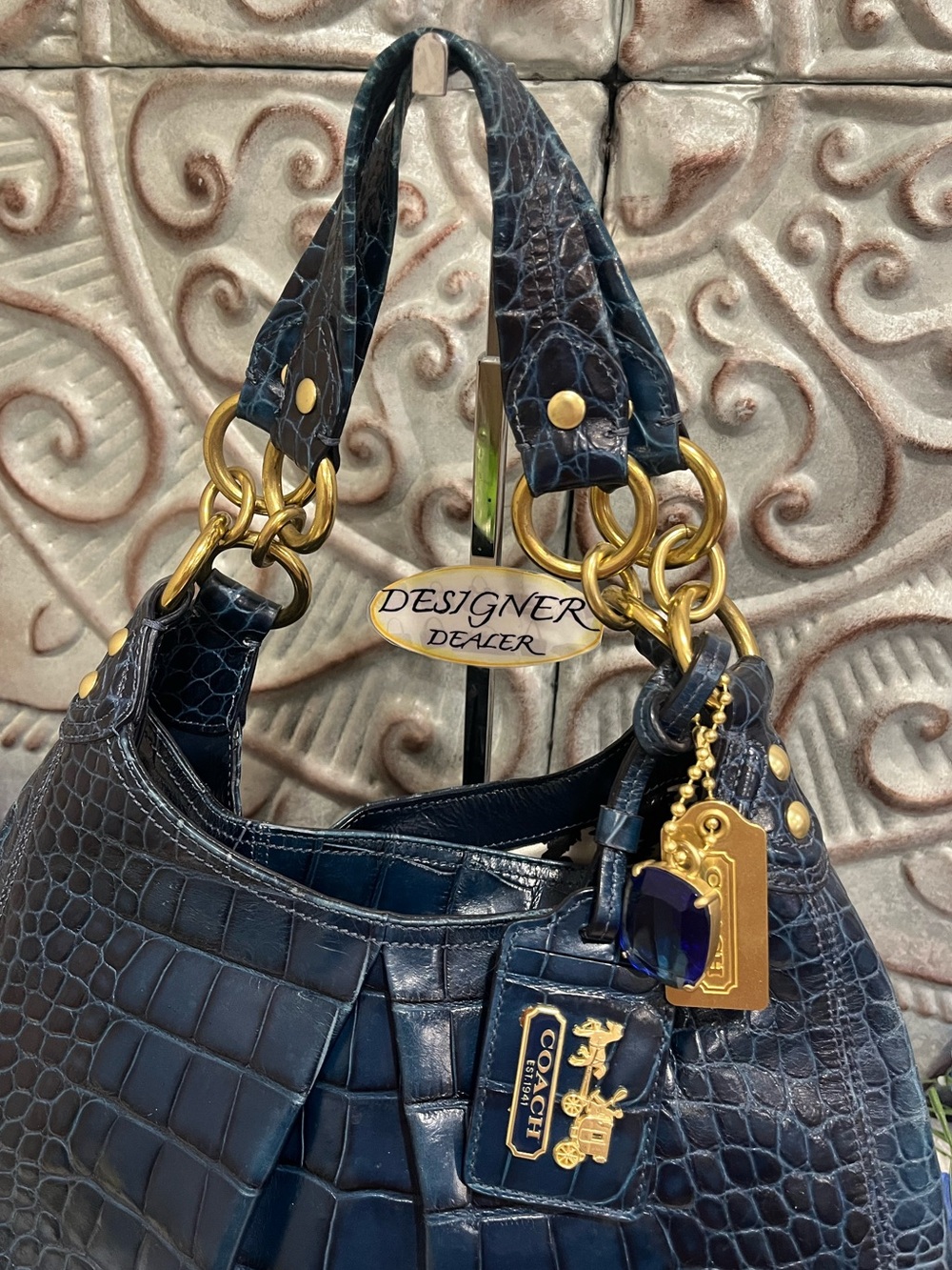 COACH Madison Maggie Blue Croc Embossed Leather Shoulder bag 14325 RARE! - Picture 3 of 12